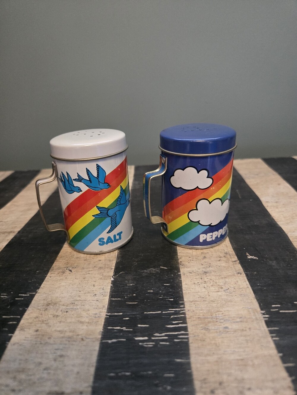 Vintage 1980's "Over The Rainbow" Salt And Pepper Shaker Tins
